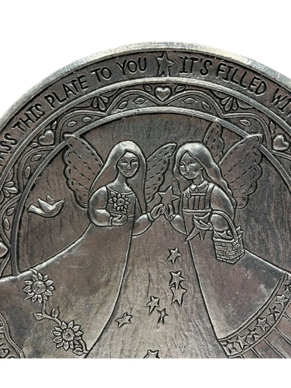 Vtg Carson Slatesmetal Pewter Pass It On Friendship Angels Plate